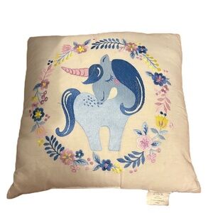 Urban Habitat Unicorn Embroidered Pillow with Floral Design Throw Square Kids